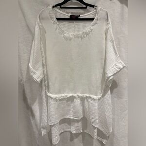 Women’s Elissa White Top Made In Italy Linen Cotton Blend Size M Short Sleeve